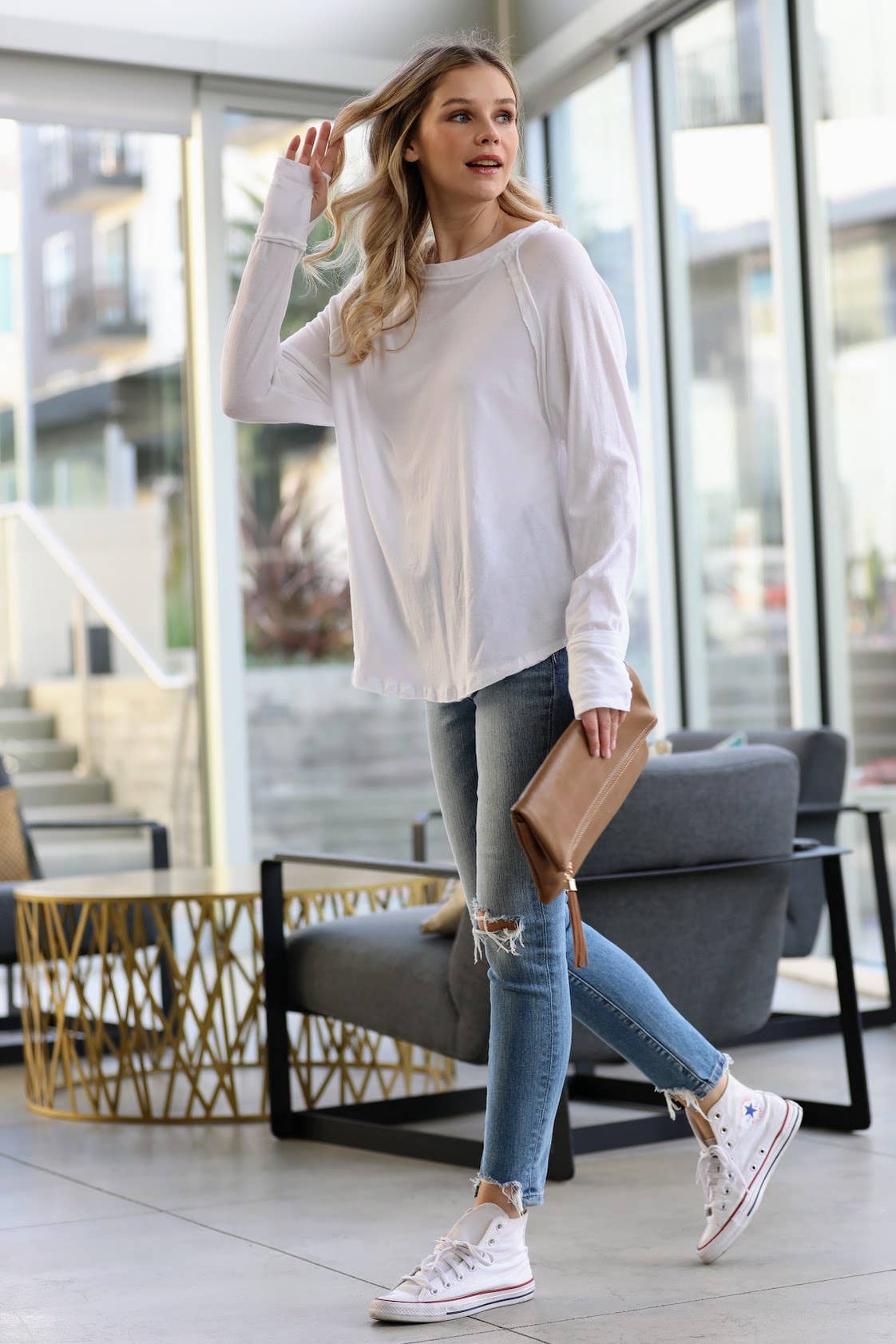 Zenana Cotton Raglan long Sleeve Thumbhole Top
