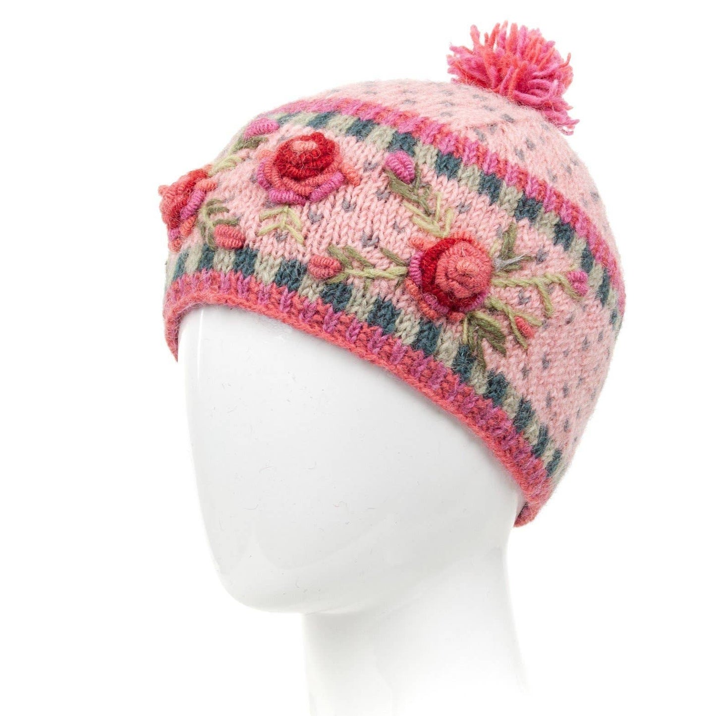 Aubrey Hand Knit Wool Beanie | Embroidered Floral Hat