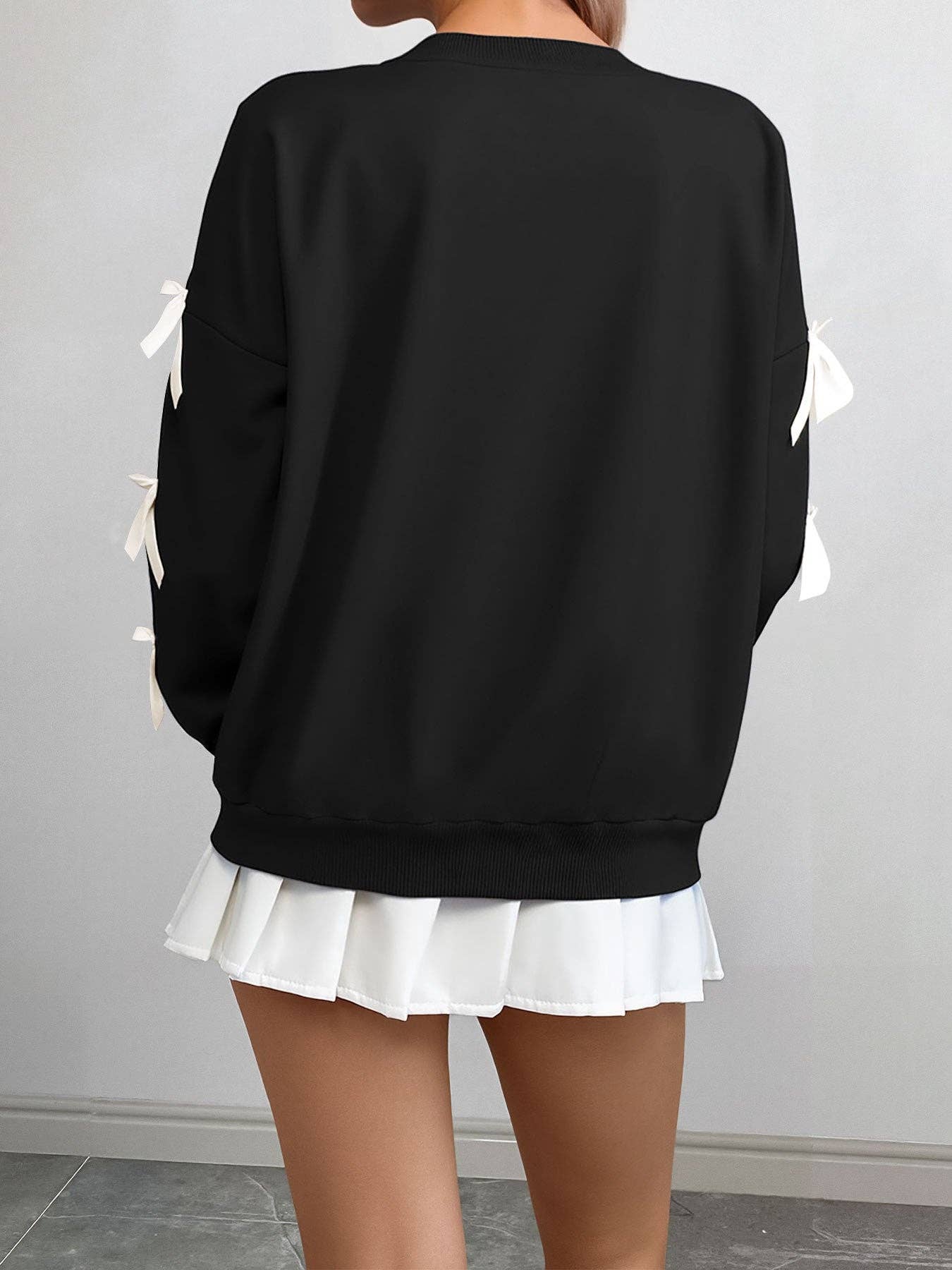 Christmas Bow Sleeve Round Neck Long Sleeve Sweatshirt