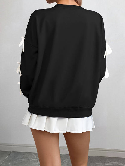 Christmas Bow Sleeve Round Neck Long Sleeve Sweatshirt