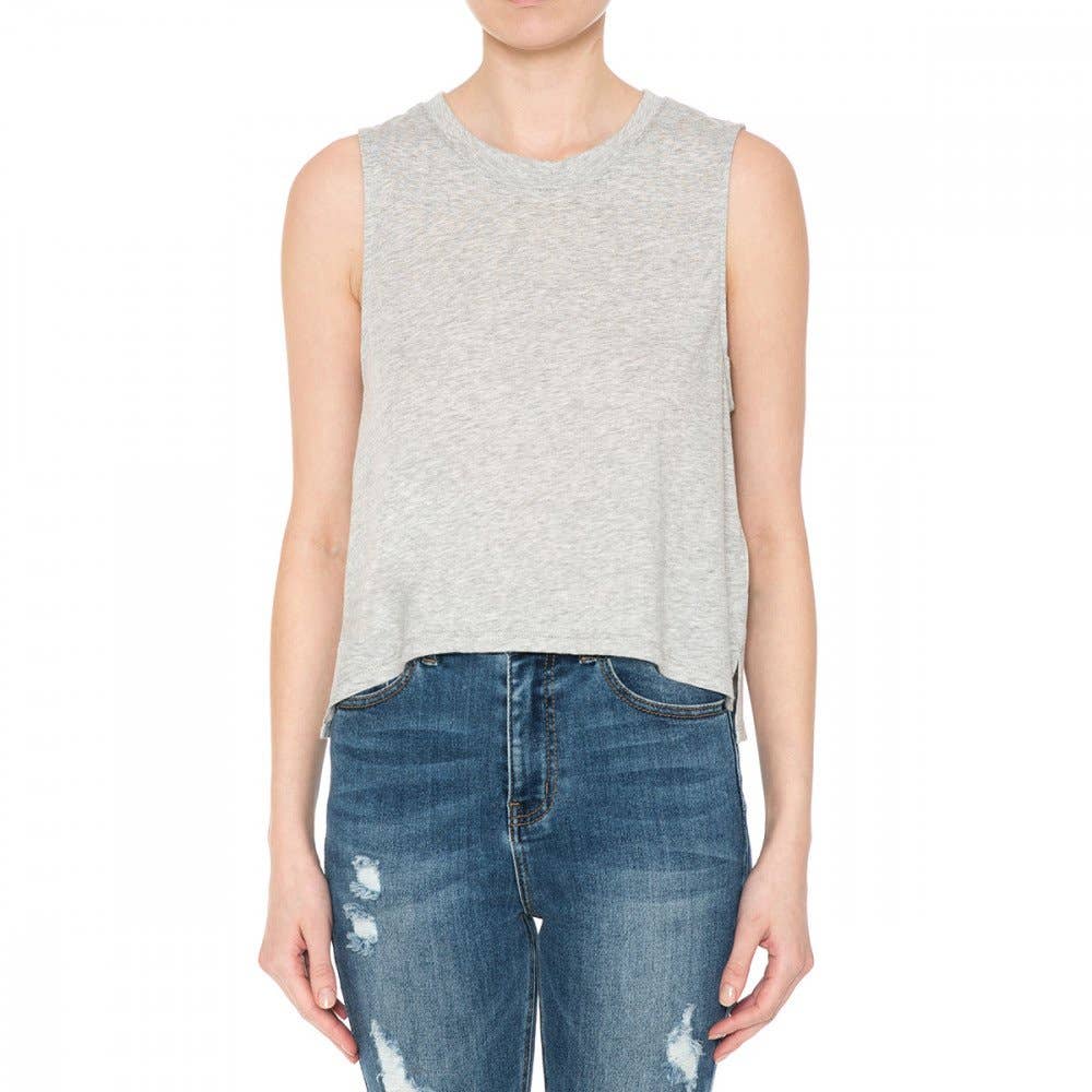 HIGH LOW HEM ROUND NECK CROP MUSCLE SLEEVELESS TANK TOP