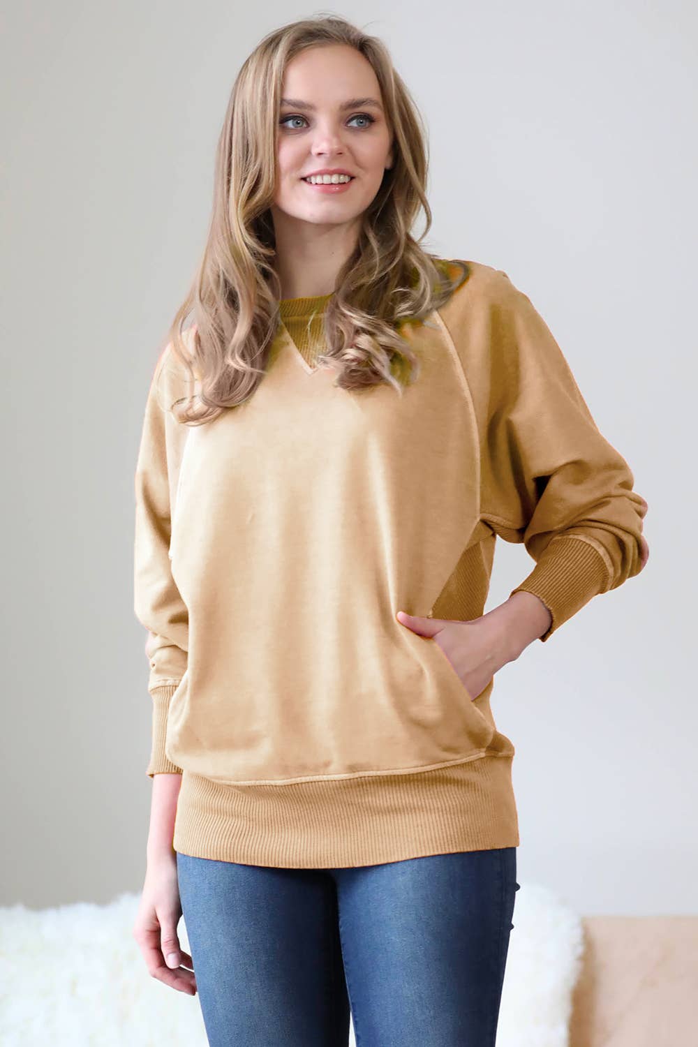 Zenana Washed French Terry Pullover With Side Pockets