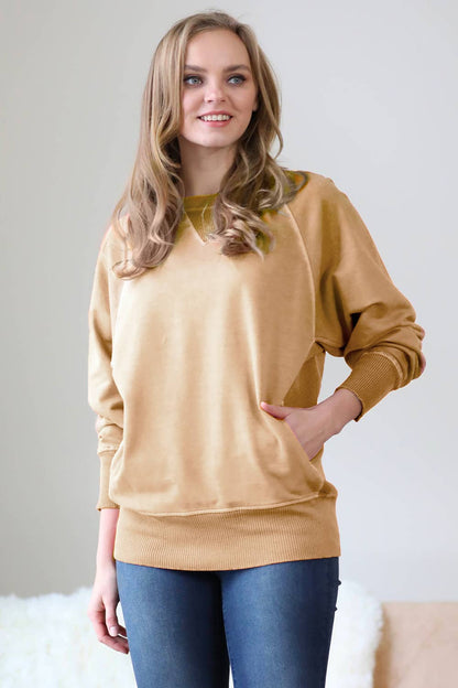 Zenana Washed French Terry Pullover With Side Pockets