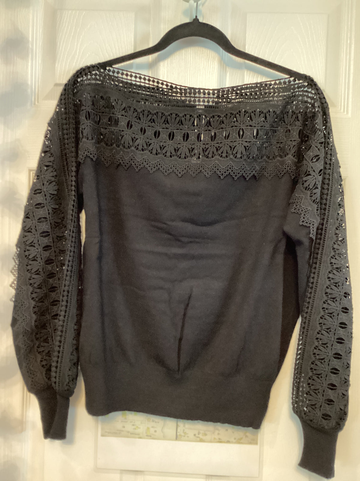 Apricot Lace Neck and Sleeve Sweater