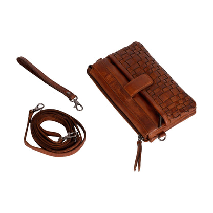 Green wood Leather Shoulder Bag Cherry - Cognac