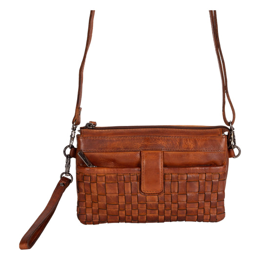 Green wood Leather Shoulder Bag Cherry - Cognac