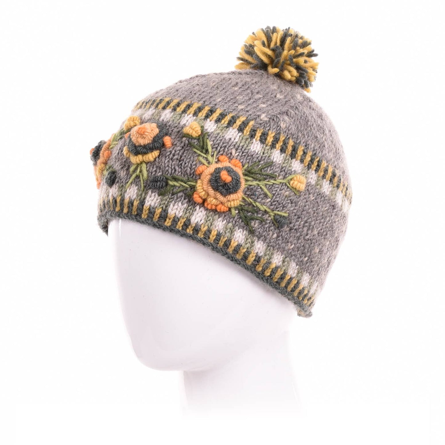 Aubrey Hand Knit Wool Beanie | Embroidered Floral Hat