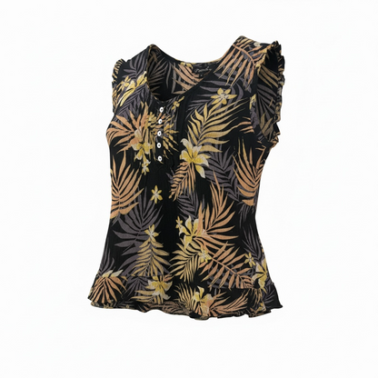 Papa Sleeveless jungle print pleated v-neck