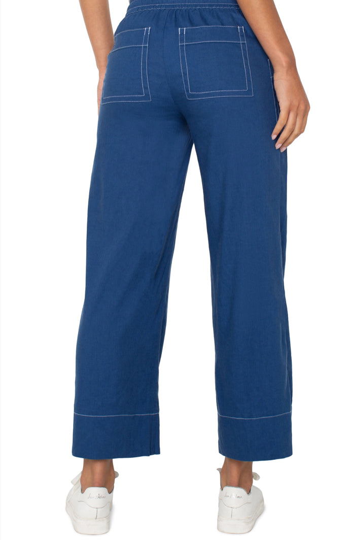 Liverpool pull on drawstring wide leg blue goddess pants