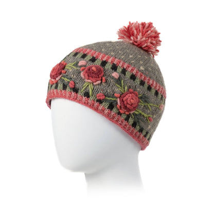 Aubrey Hand Knit Wool Beanie | Embroidered Floral Hat