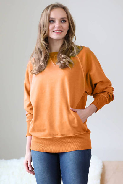 Zenana Washed French Terry Pullover With Side Pockets