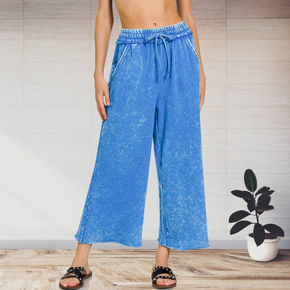 Zenana Washed French Terry Palazzo Pants With Pockets