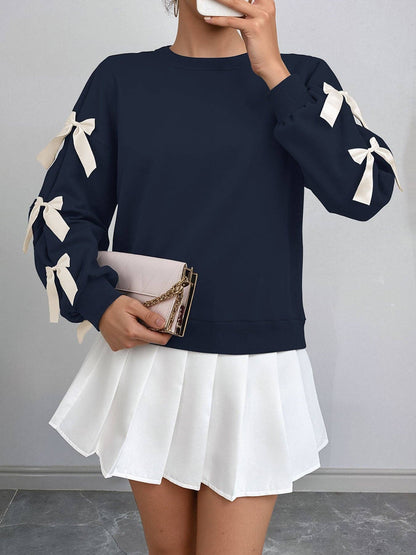 Christmas Bow Sleeve Round Neck Long Sleeve Sweatshirt