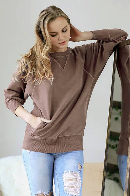 Zenana Washed French Terry Pullover With Side Pockets