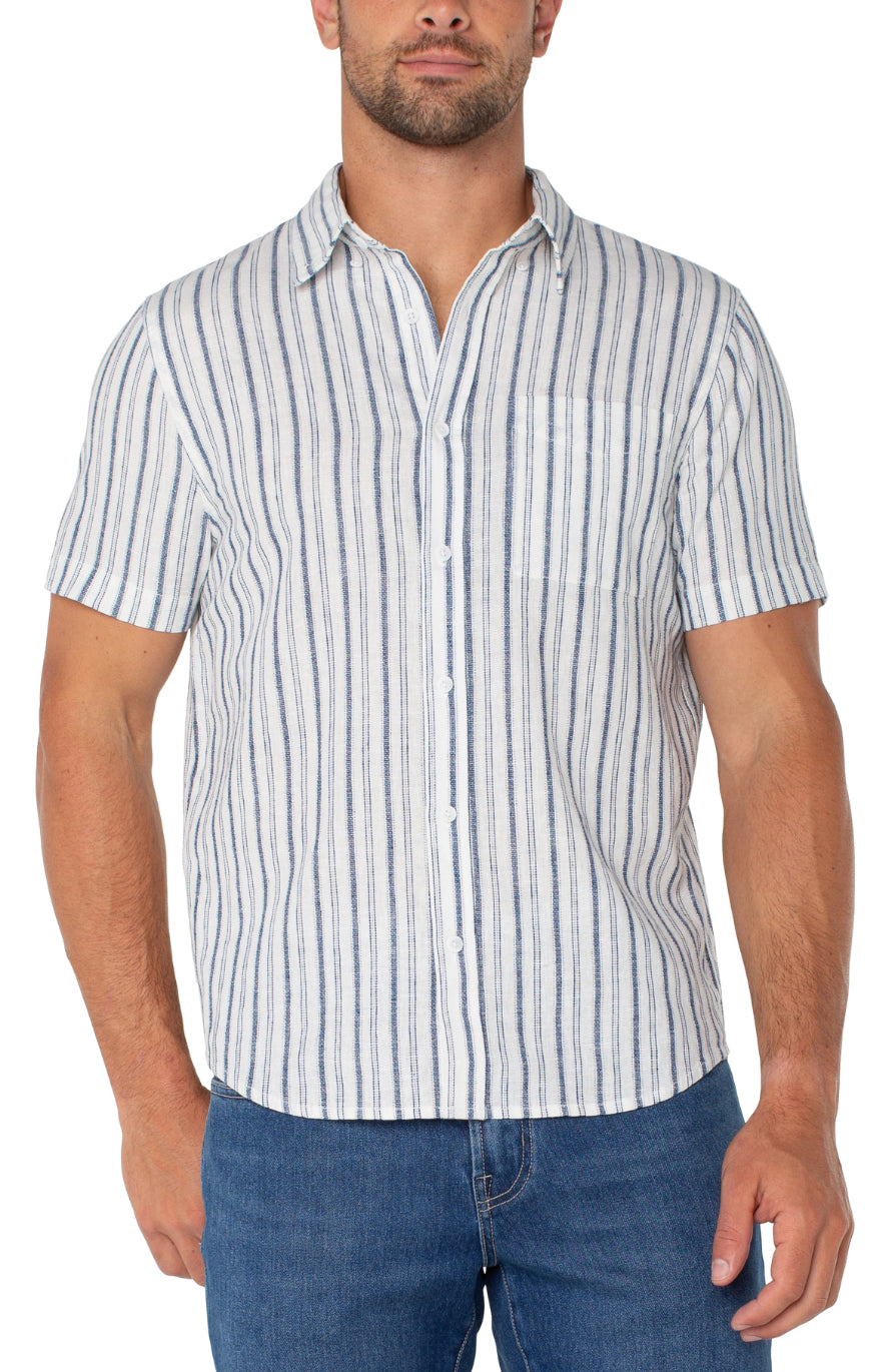 Liverpool Men’s Button Up Shirt blue white stripe