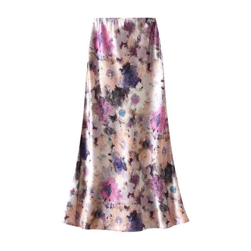 Satin-like High Waist Midi Skirt