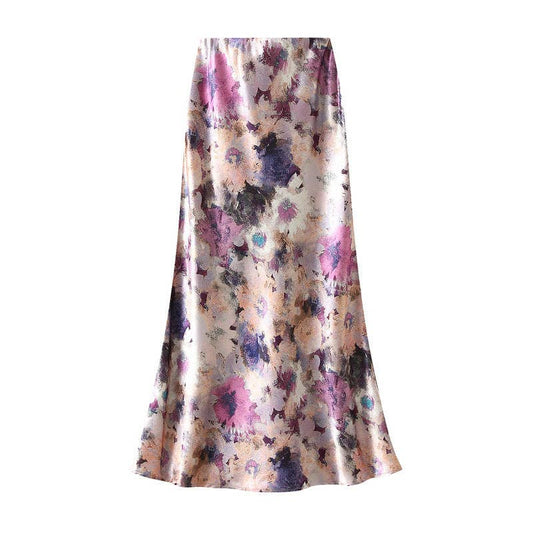 Satin-like High Waist Midi Skirt