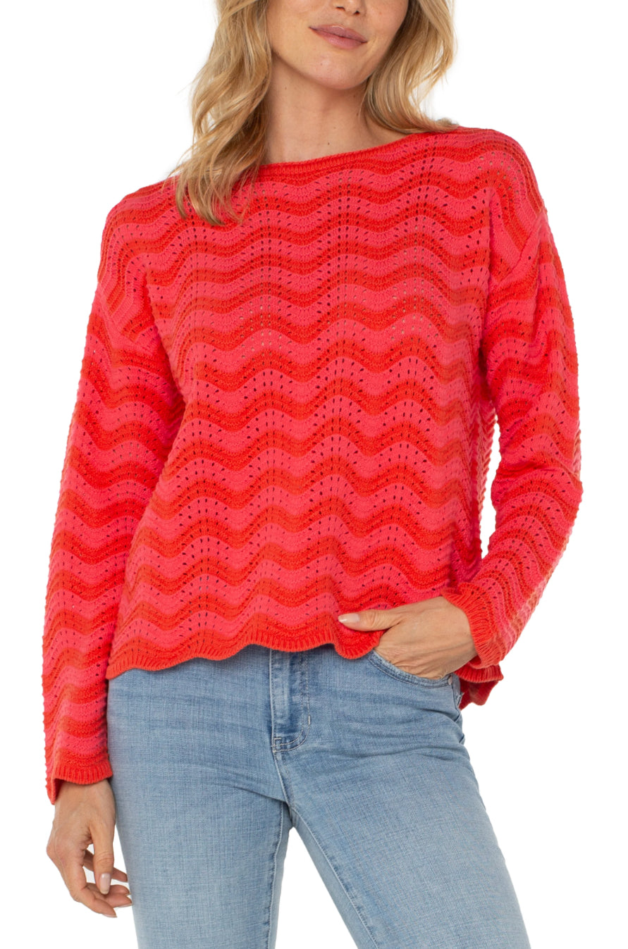 Liverpool boat neck scallop hem sweater