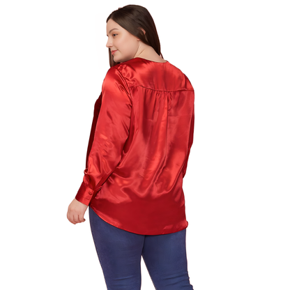 Pleione Plus Size Women's Charmeuse Contrast Cross Front Blouse
