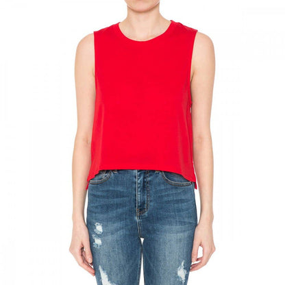 HIGH LOW HEM ROUND NECK CROP MUSCLE SLEEVELESS TANK TOP