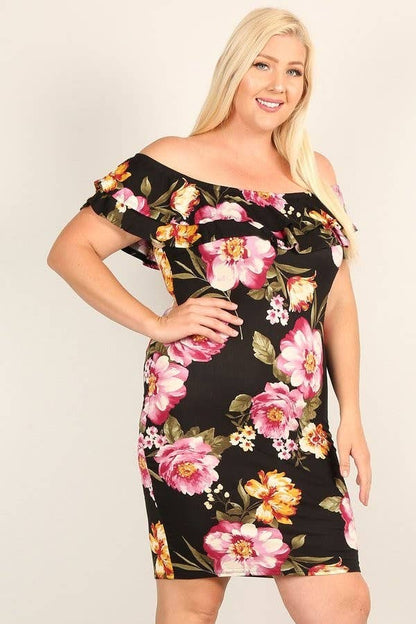 Dress floral Shoulder Ruffle Dress - WG15875-7D