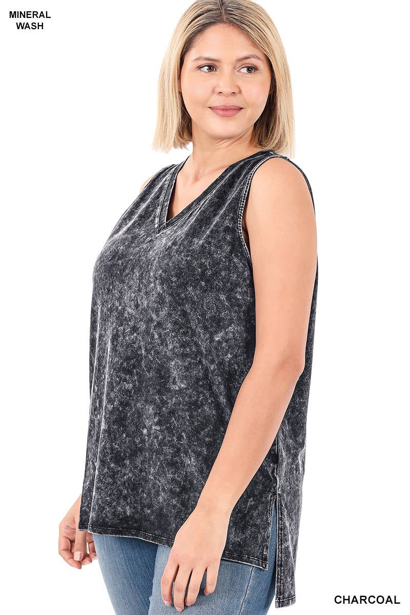 Zenana Mineral Wash Tank Top w/ side-slit Plus size