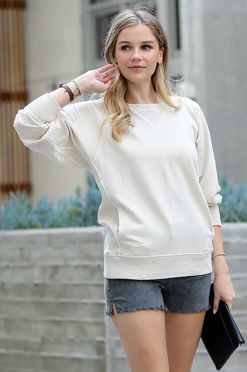 Zenana Washed French Terry Pullover With Side Pockets
