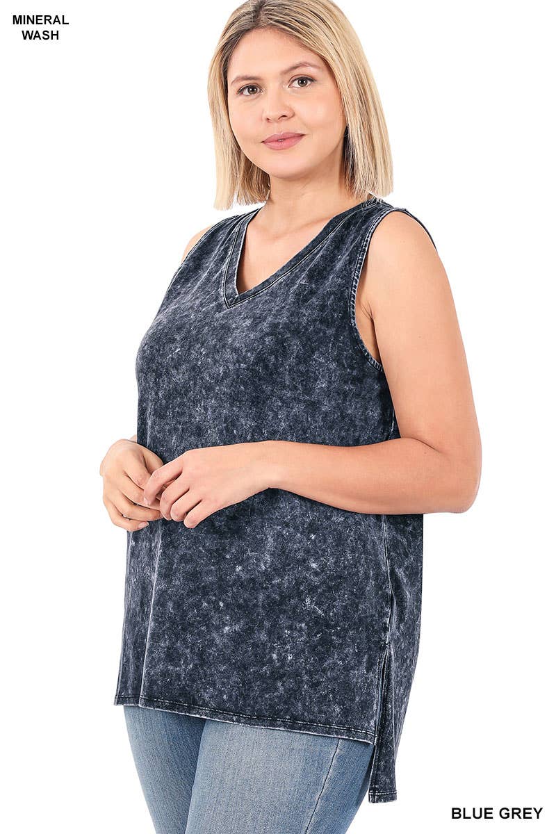 Zenana Mineral Wash Tank Top w/ side-slit Plus size