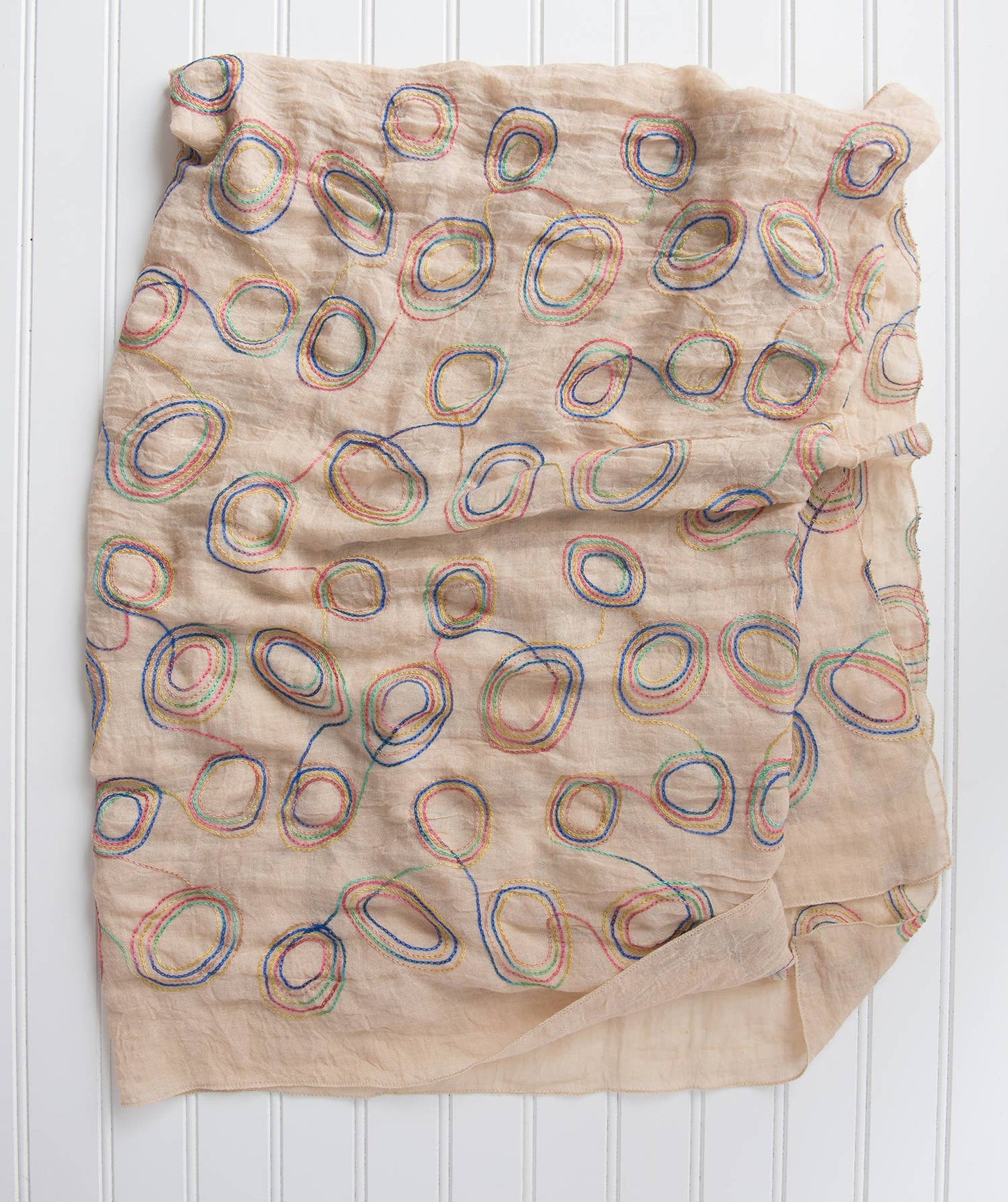 Rainbow Embroidered Loops Scarf – Cotton Blend