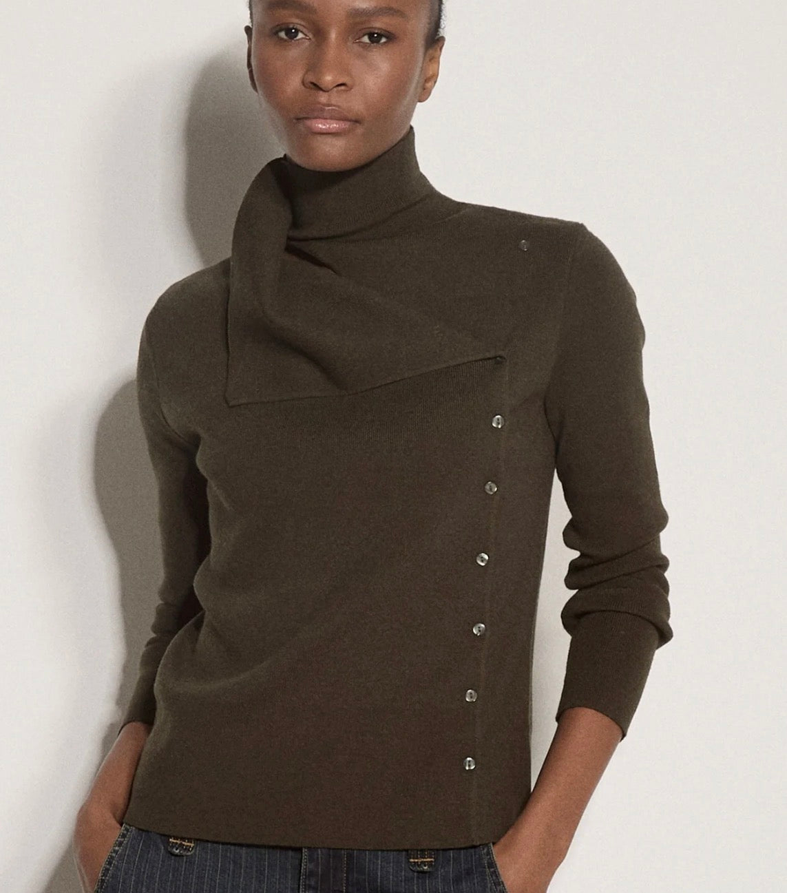 Apricot Pleat Front Button Sweater