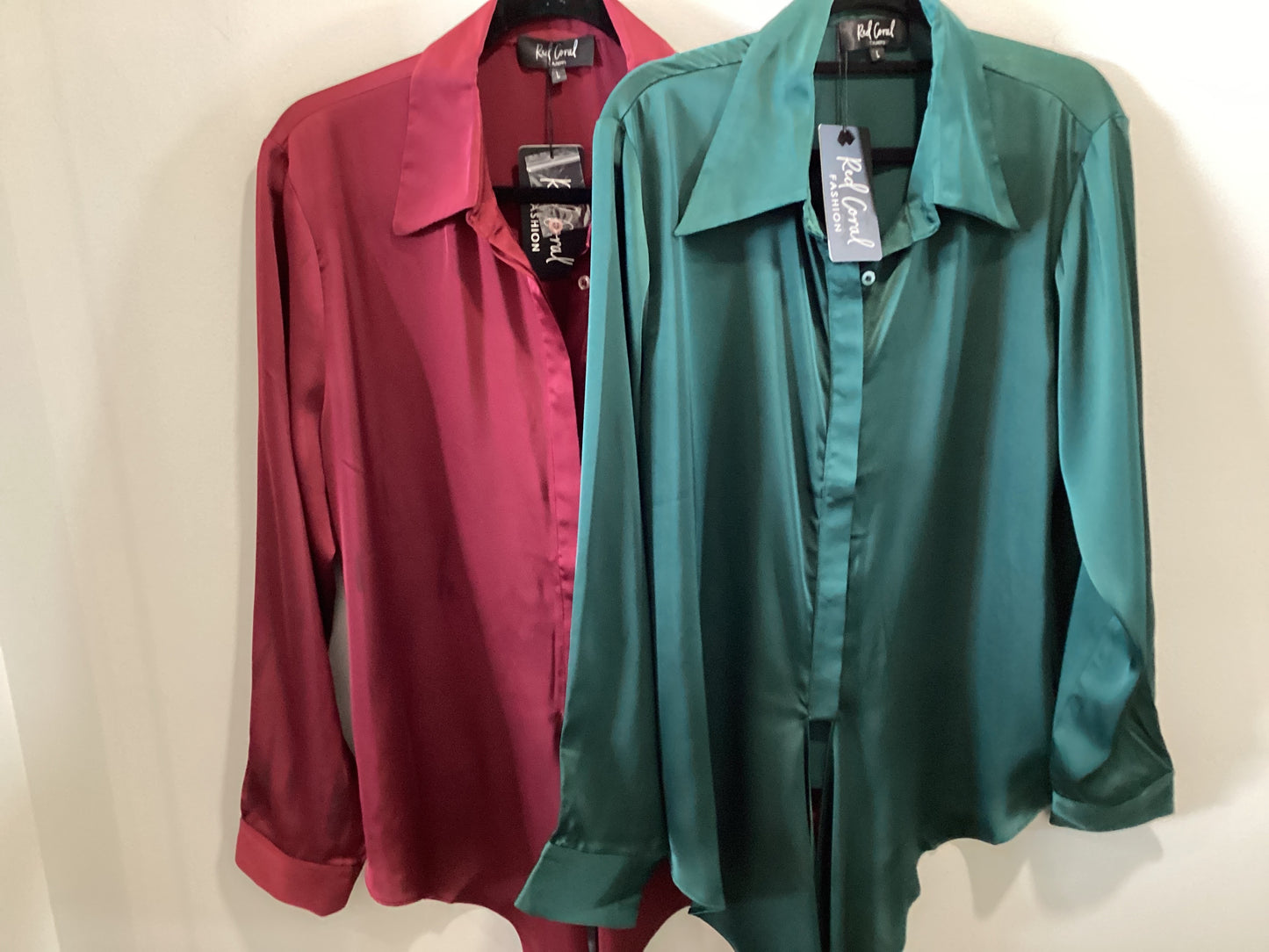 Red Coral Satin Tie Wrap Blouse