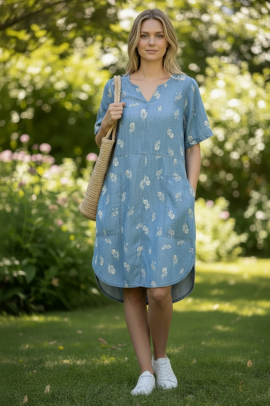 Papa Denim Soft dress with Flower Pattern