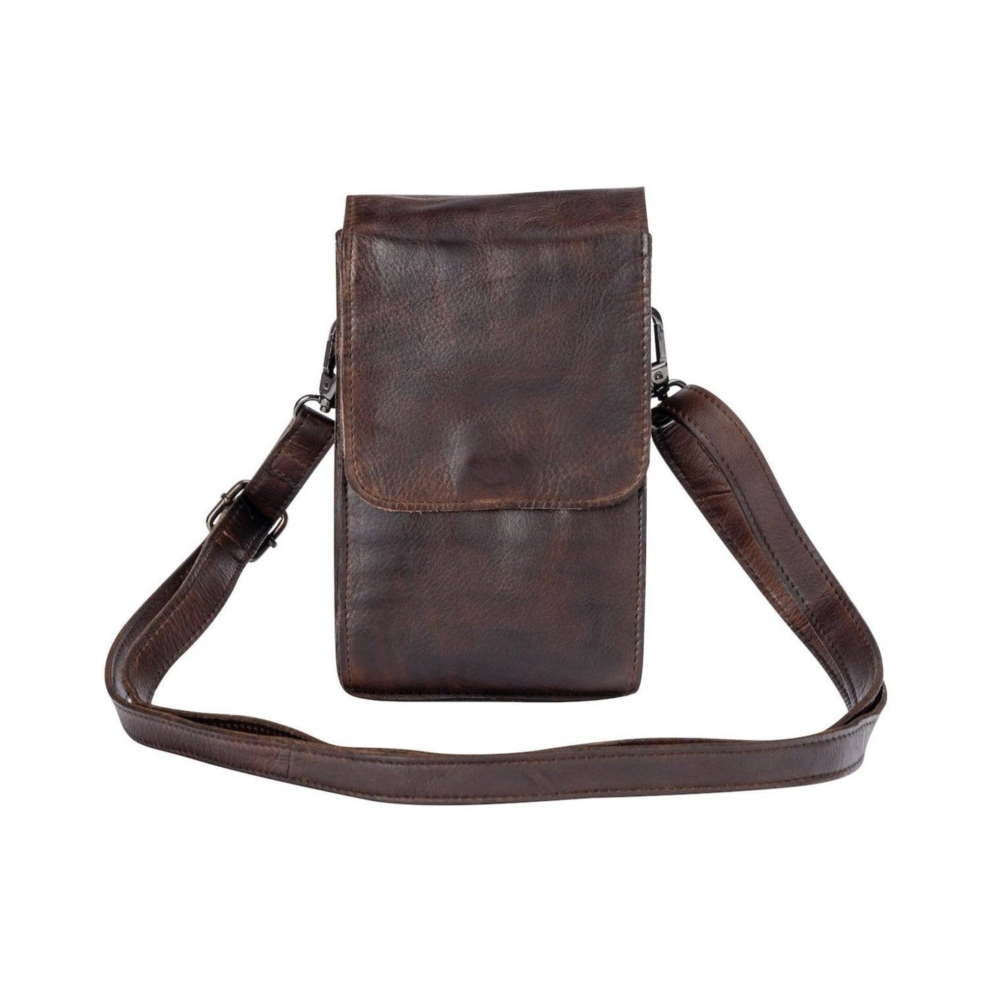 Green wood Leather Shoulder Bag Ivy Brown