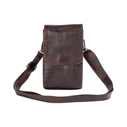 Green wood Leather Shoulder Bag Ivy Brown