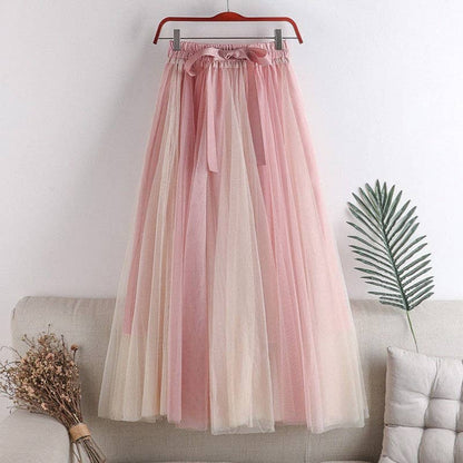 Color Block Mesh Midi Skirt