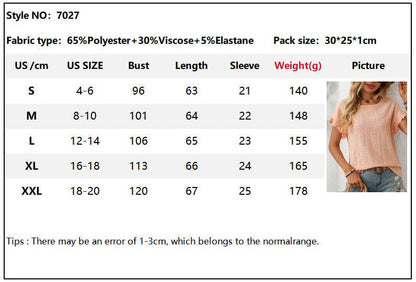 Lovesoft Solid Color Crewneck Sweet Short-Sleeve Hollow-Out Top