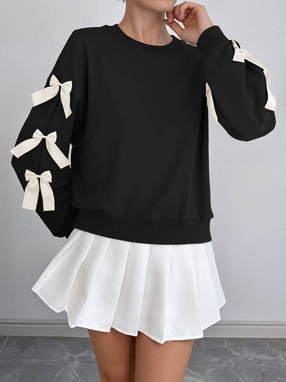 Christmas Bow Sleeve Round Neck Long Sleeve Sweatshirt