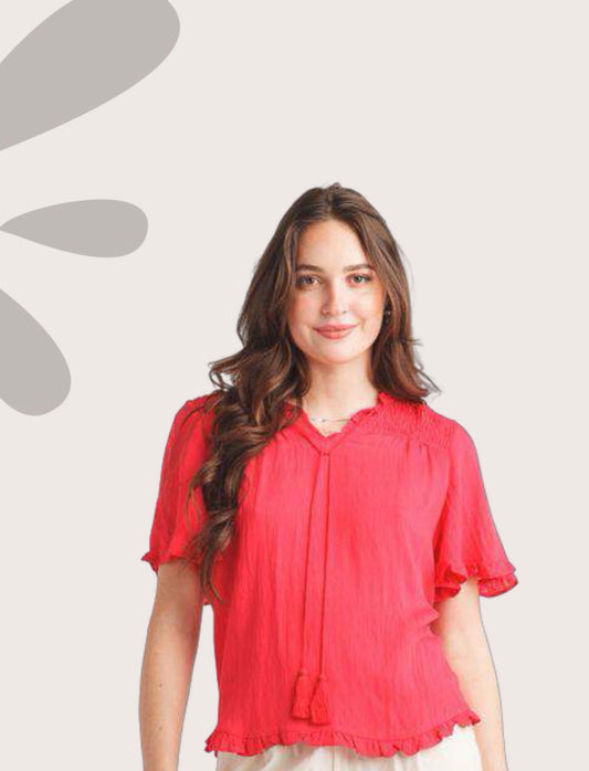 Papillon Red Blouse With Tie String at neck