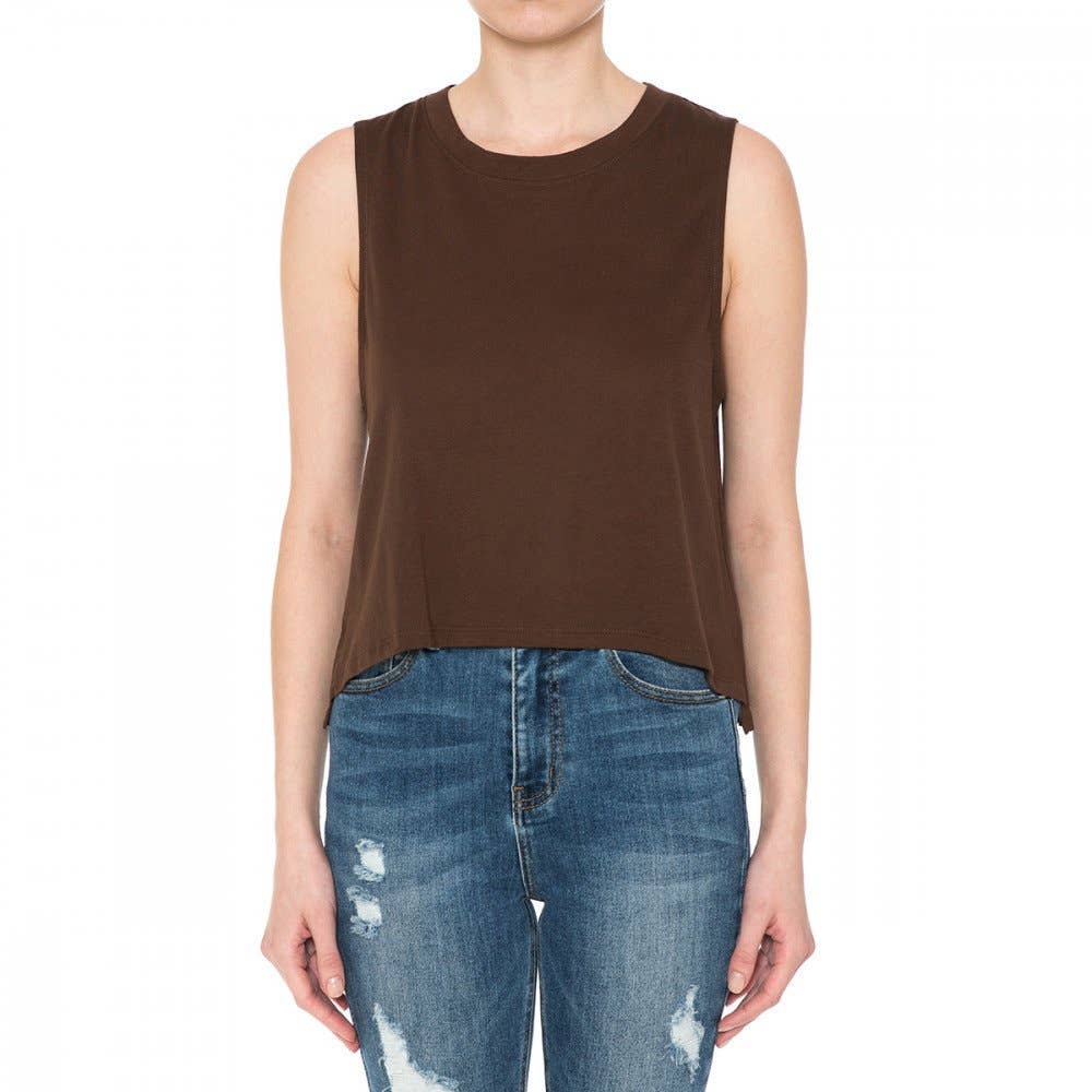HIGH LOW HEM ROUND NECK CROP MUSCLE SLEEVELESS TANK TOP