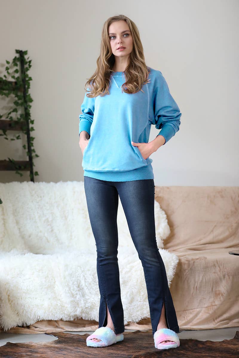 Zenana Washed French Terry Pullover With Side Pockets