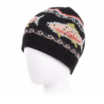 Trout Wool Beanie Hat with Fish Motif