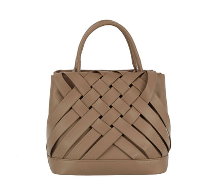 Calin woven detailed top handle small tote vegan purse