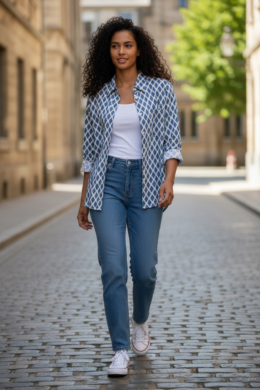 Papa Blue Diamond Design Blouse