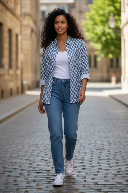 Papa Blue Diamond Design Blouse