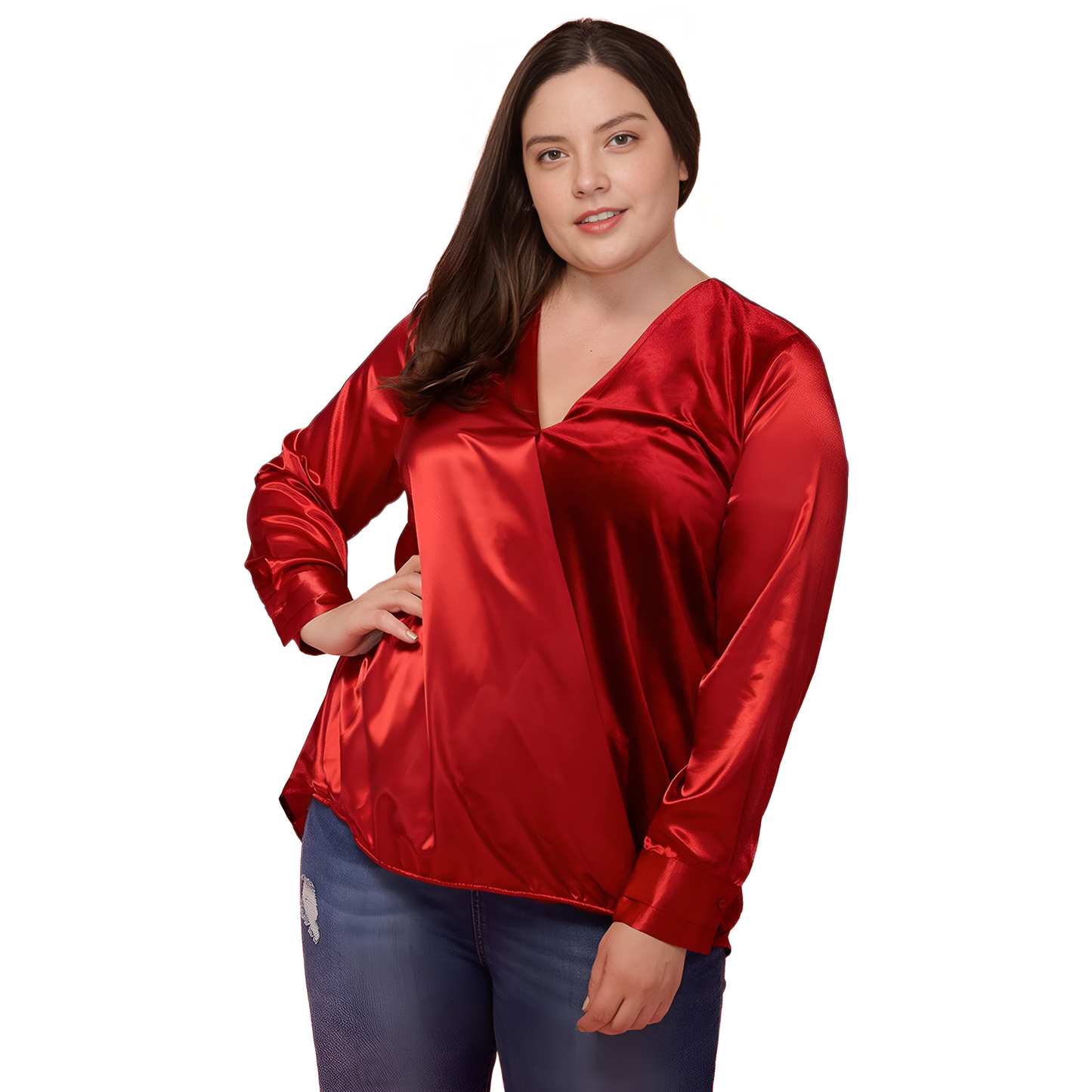 Pleione Plus Size Women's Charmeuse Contrast Cross Front Blouse