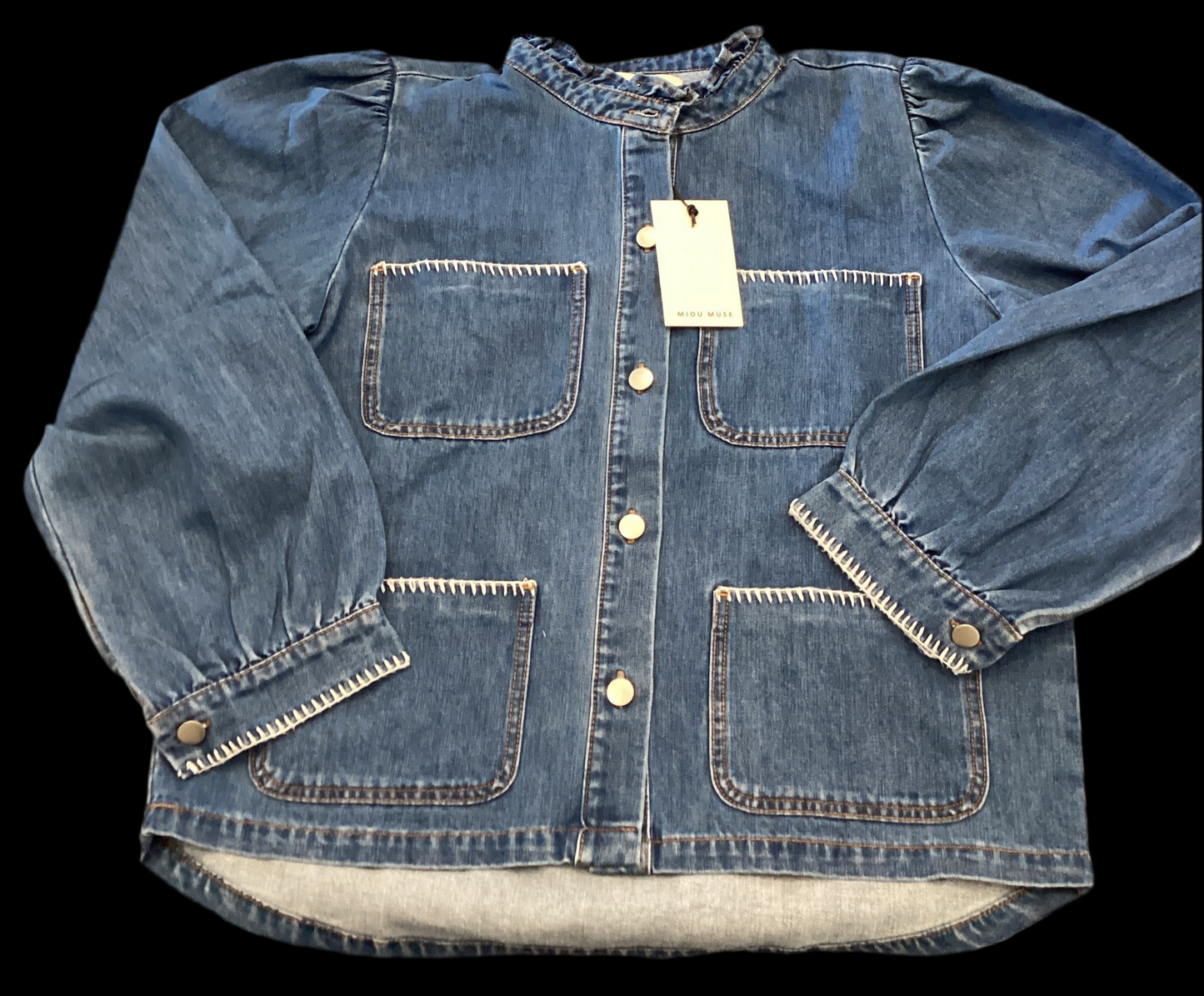 Miou Muse stitch detail ruffled denim jacket