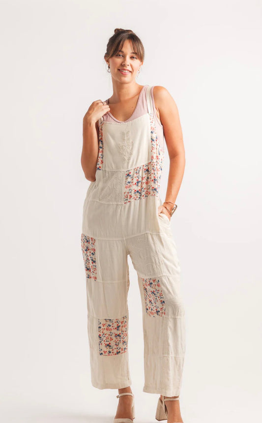 Papillon Beige Patchwork Overalls