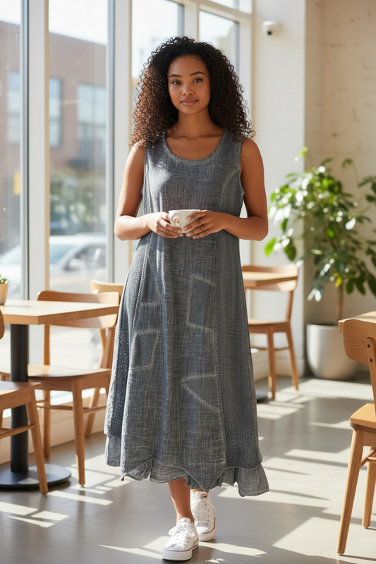 Papa Distressed Grey Sleeveless dress, mesh panels