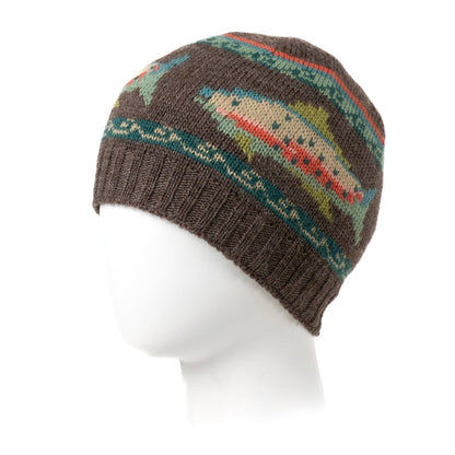 Trout Wool Beanie Hat with Fish Motif