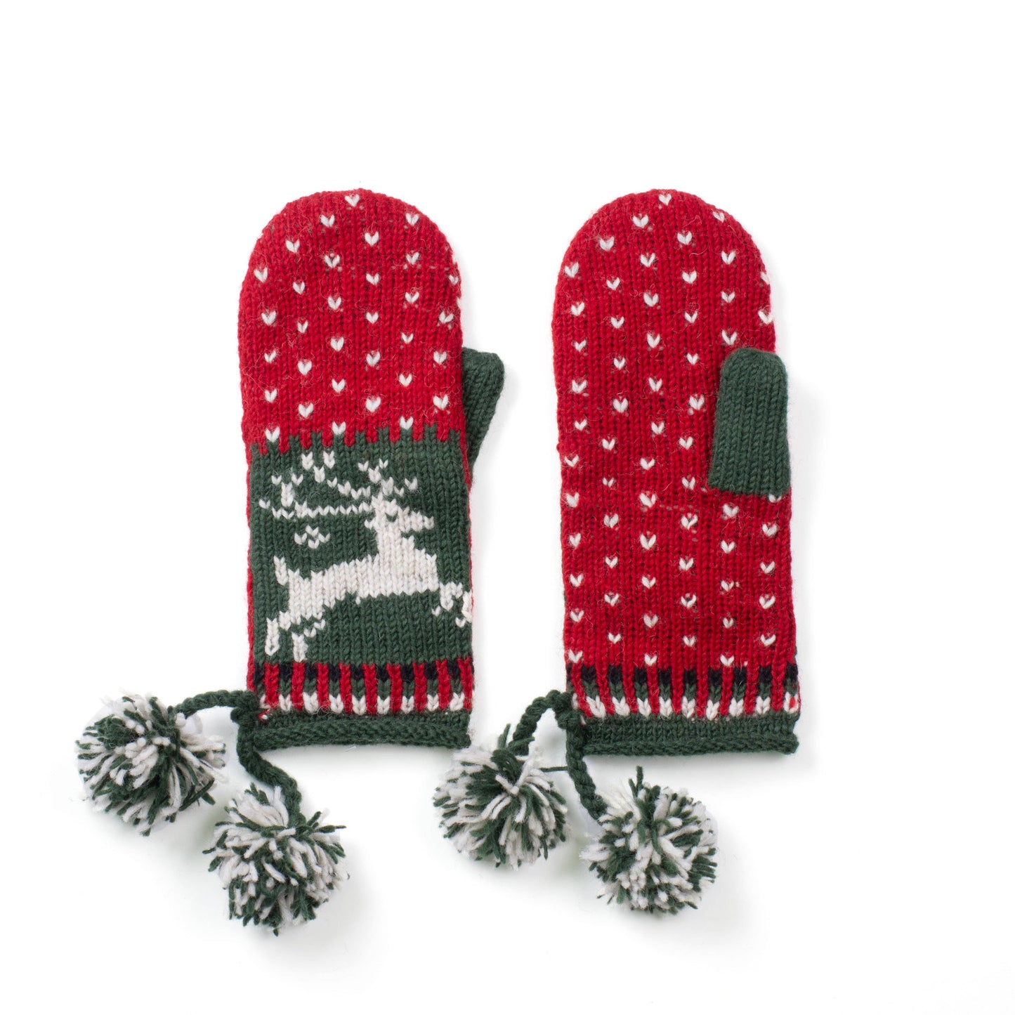 Lost Horizon Yuletide Festive Wool Mittens with Pom-Pom Tassels
